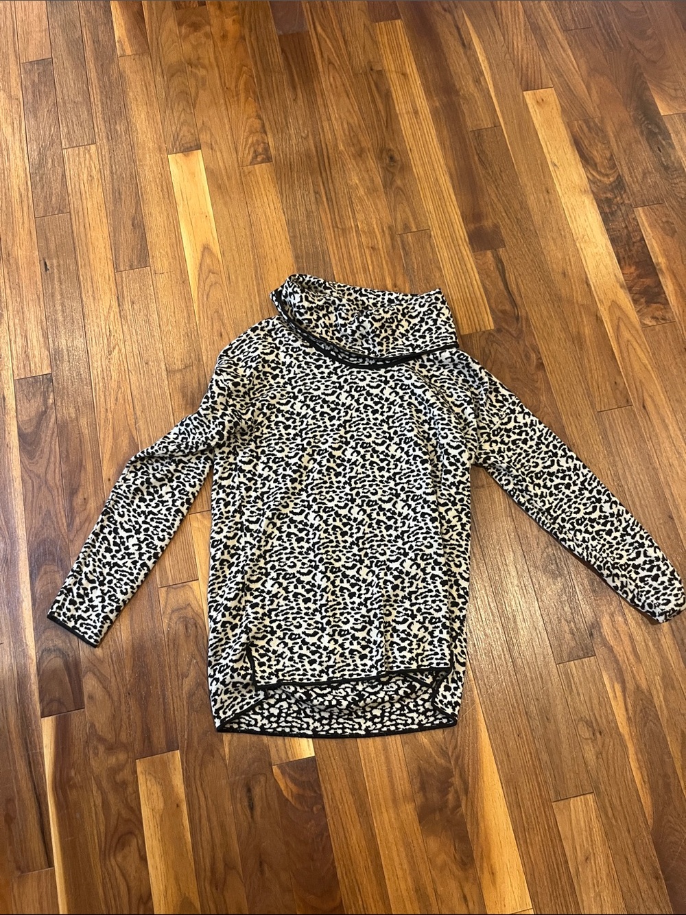 Calvin Klein Leopard Cowl Neck Sweater - Black & Cream